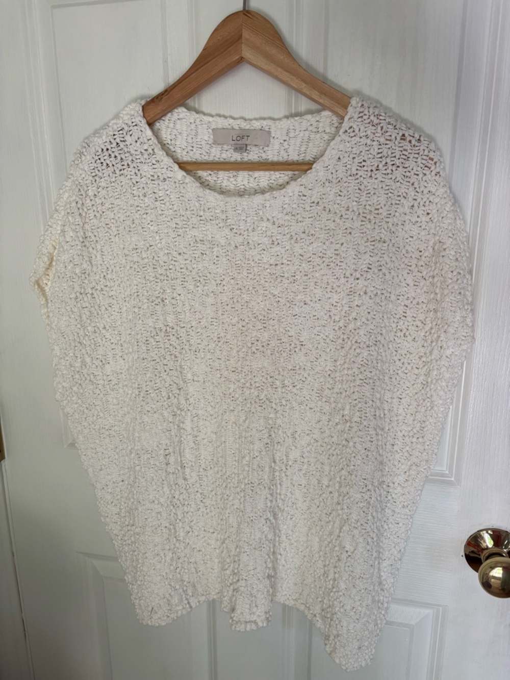 LOFT cream textured knit sweater top short sleeve cozy chic neutral size xl